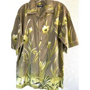 Mench Platinum Mens Hawaiian Shirt Green Floral Size L